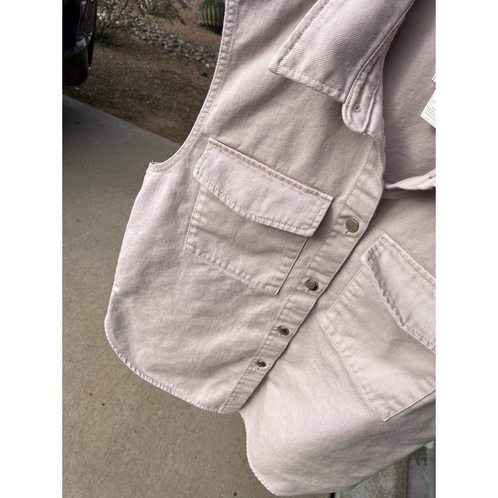 H&M Vest Women L Mauve Cotton Utility Button Front Sleeveless Jacket Gorpcore - Picture 2 of 7